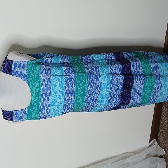 Kathie Lee collection blue multi pattern midi tank dress size 10 - Picture 2 of 16